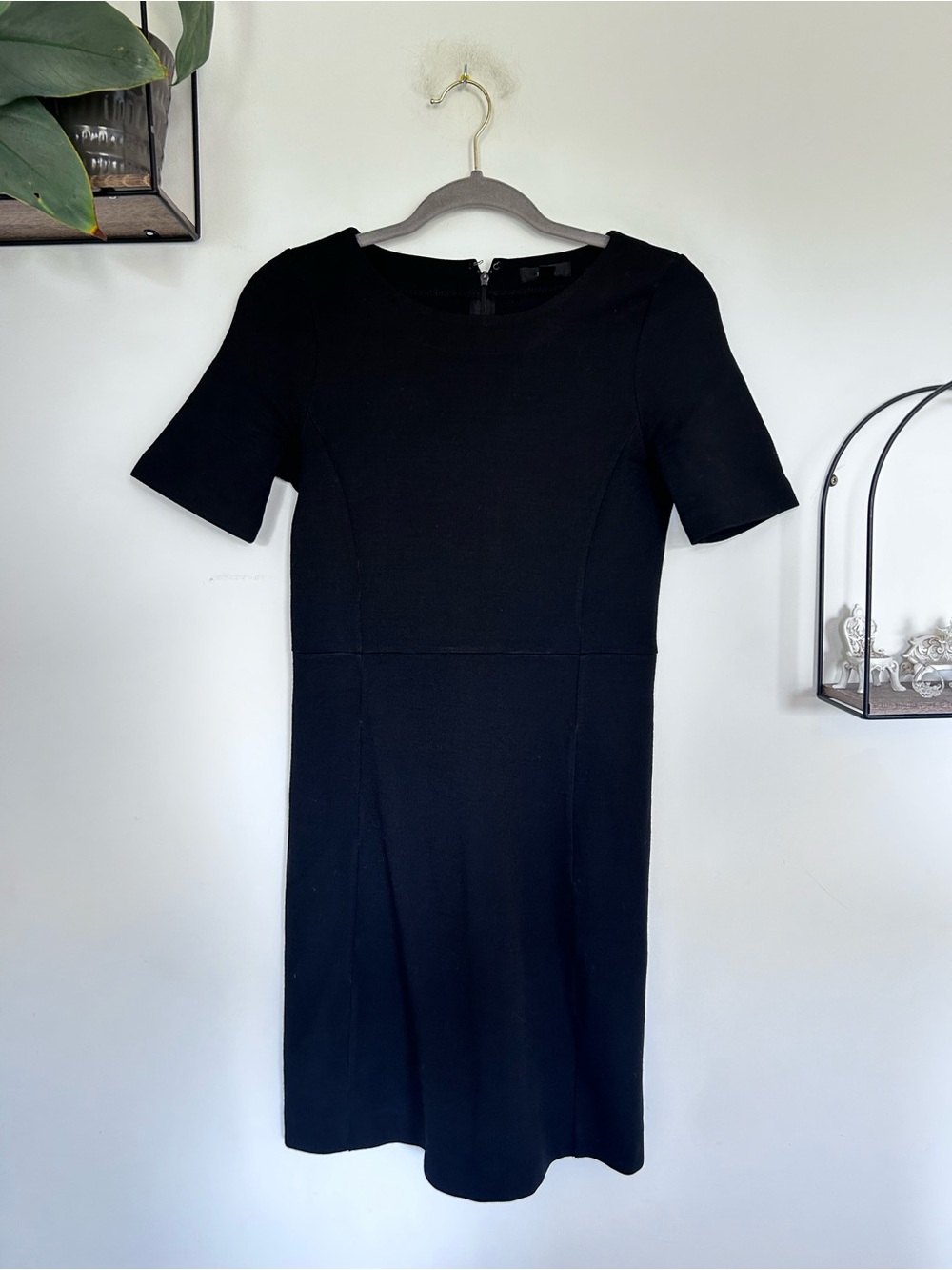 J.Crew Classic Black Shift Dress Wool Blend Short Sleeve Size 4